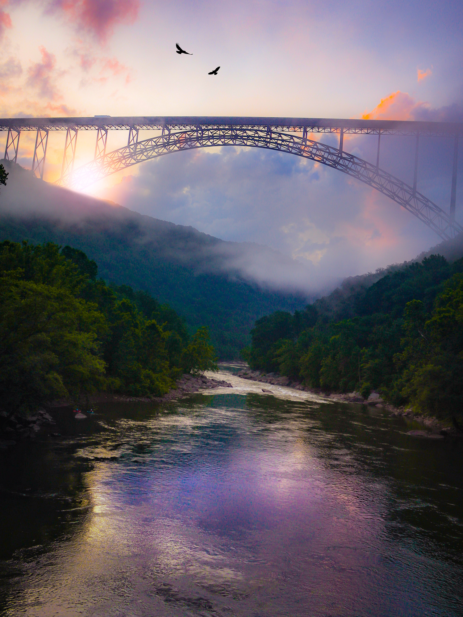 Sunset view of the New River Gorge Bridge in Fayetteville WV